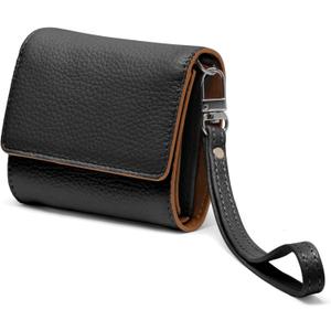 RFID-Blocking Women's Real Leather Wallet with Large Capacity and Wristlet - Small, Secure, and Chic - Conveniently Holds Cards, Cash, and Coins (All Black - RFID Protected with Wristlet)