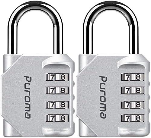 Puroma 2 Pack Combination Lock for Locker 4 Digit Outdoor Waterproof Padlock for School, Gym, Sports, Fence, Toolbox, Gate, Case, Outdoor, Hasp Storage (Silver)