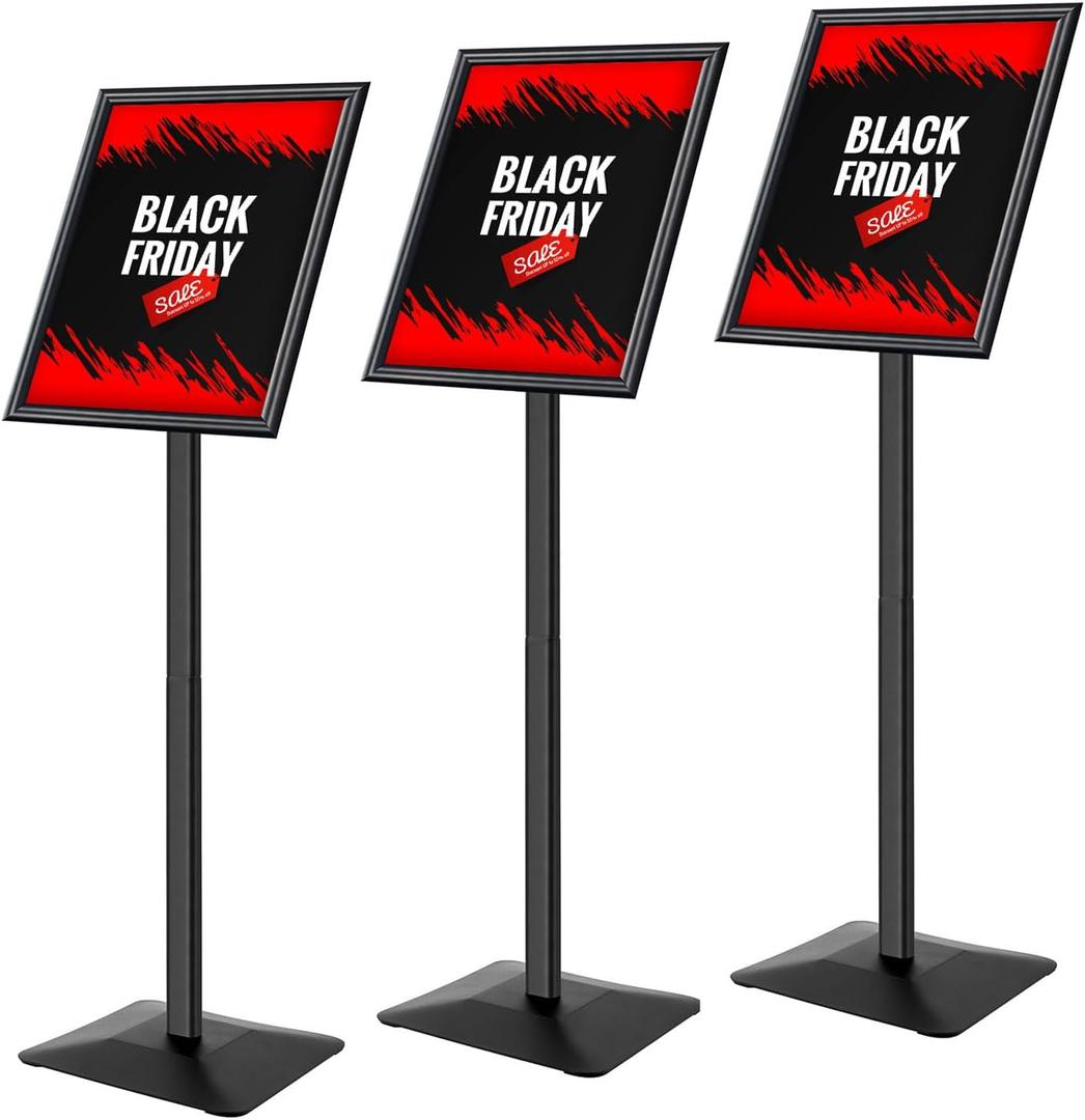 Sign Stand for Display, 11lbs Integrated Rod Heavy Duty Pedestal Floor Signage Stand Holder, for Outdoor or Indoor Advertising (11 x 17, Black, Pack of 3)