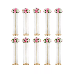 Set of 10 Luxury Crystal Metal Flower Stand - 35.4inch Tall Wedding Centerpieces for Tables, Parties, Wedding Waypoints, Home Decor (Gold, 10pcs)