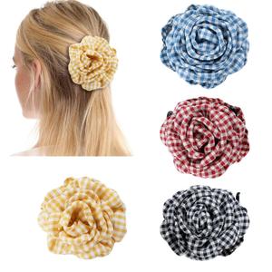 4Pcs Checkered Satin Hair Claw for Women, Multicolored Scrunchies Hair Ties for Teens, Fashion Hair Bands Hair Bow Ropes Ponytail Holders Hair Accessories