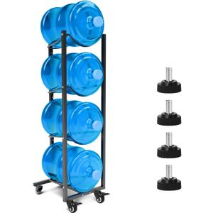 5 Gallon Water Jug Holder with 4 Wheels: 4 Tier Steel 5 Gal Water Bottle Storage Rack Stand for Home Kitchen Office Gym Garage