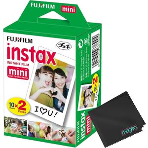 Fujifilm Mini Instant Film (White) for Mini 8,9,11,12,50s, 25, 7s, 90, 300 Cameras, Instax Mini Link's W/Microfiber Cloth by Megen (20 Prints)