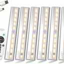 LDOPTO Under Cabinet Wireless LED Lights, 6 Pack Rechargeable Battery Operated, Dimmable, Remote Control, Stick On Night Lights for Kitchen, Pantry, Stairs, Hallway, 3 Colors