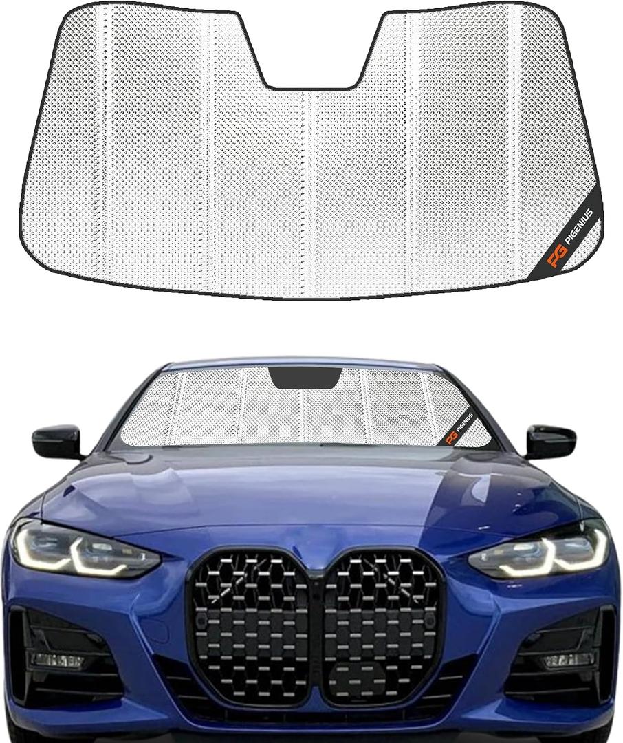 Pigenius Windshield Sun Shade for BMW 4 Series Coupe (G22) & M4 (G82) 2021-2026, Fits 430i M440i M4 Competition, Reflective Aluminum Film Front Window Sunshade - BLAZBLOCK
