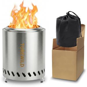9.1×9.3 Inch Large Garden Low Smoke Round Fire Pit with Folding - 20% Increased Capacity Stainless Steel Firepit for Camping Outdoor Patio Backyard, with Carry Bag, Silver
