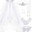3 x First Communion Accessories Set - White Veil Costume Kit for First Communion Dress Up Wedding Bridal Shower