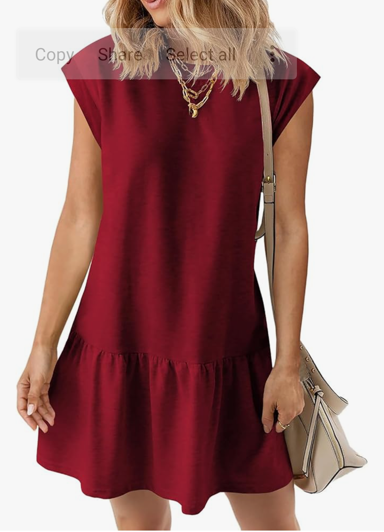 BLENCOT Womens Summer Dresses Casual Cap Sleeve Spring Ruffle Mini Sporty Sweatshirt Trendy Tshirt Dress XL, Burgundy Red