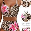 Herseas Womens 2 Piece High Waisted U Wire Bikini Set Floral Print Swimsuit Crisscross Back Bathing Suit Beach Swimwear (L)