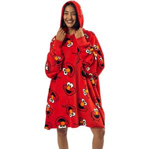 Sesame Street Elmo Character Heads All-Over Print Red Long Oversized Hoodie Wearable Blanket-OSFA