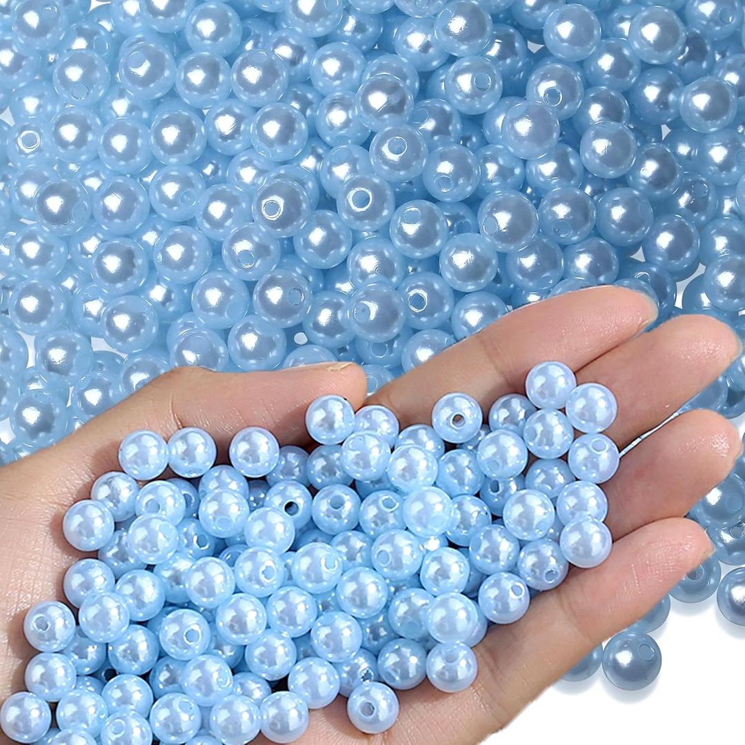 XIANNVXI Blue Pearl Beads for Jewelry Making 500Pcs 8mm Blue Round Bead with Hole for Crafts Pearl Beads Bracelets Necklace Making