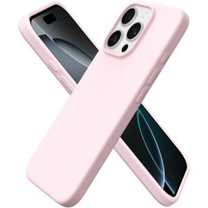 ORNARTO Compatible with iPhone 16 Pro Case 6.3", Slim Liquid Silicone 3 Layers Soft Gel Rubber Shockproof Protective Case with Anti-Scratch Microfiber Lining-Chalk Pink