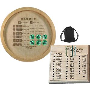 Farkle Classic Dice Game Tray with Score Board - Wooden Dice Board Game for Family Game Night