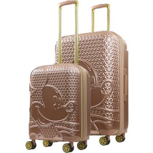 FUL Disney Mickey Mouse 2 Piece Rolling Luggage, Hardside Suitcase with Spinner Wheels, 22 and 30 Inch, Rose Gold