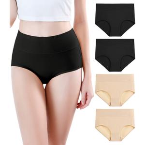 Women's Modal Underwear Soft High Waist Briefs Ladies Panties 4 Pack Black Beige X-Large