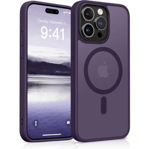 GONEZ Magnetic for iPhone 15 Pro Max Case,Compatible with MagSafe,[Military-Grade Drop Protection][Anti-Fingerprint] Slim Translucent Matte Back Shockproof Phone Protective Case(Dark Purple)