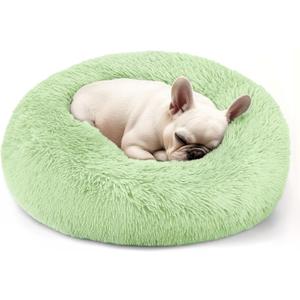 Hoewina Dog & Cat Bed, 20in Cat Beds for Indoor Cats, Calming Donut Bed for Puppy and Kitten, Washable Round Fluffy Pet Bed for Small Medium Dogs and Cats (Green)