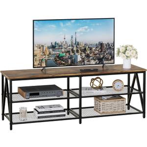 TV Stand for TV up to 65 Inch, Long 55" TV Cabinet with 3-Tier Storage Shelves,Entertainment Center TV Console Table for Living Room with Industrial TV Metal Frame, Rustic Brown