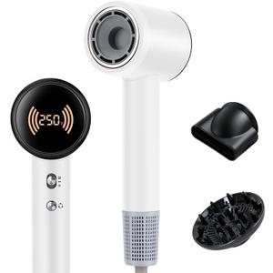 Hair Dryer,Travel Hair Dryer with Diffuser,110000 RPM High Speed Ionic Blow Dryer,Temperature Display,Low Noise&Lightweight Blow Dryer,Fast-Drying,No Heat Damage,Suitable for All Hairstyles(White)