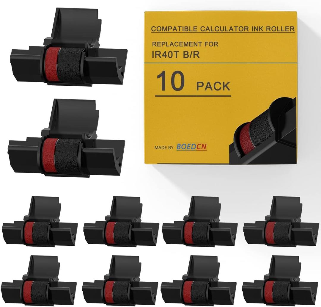 10 Pack Compatible IR40t Calculator Ink Roller Replacement for Casio hr-100tm Ink Ribbon Compatible with Casio HR-100TM HR-150TM HR-170RC Canon P23-dhv Sharp EL-1801V, Individually Sealed, B/R
