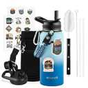 WixByti 32 oz Insulated Water Bottle with Straw (Cold for 24 Hrs), Stainless Steel Triple Wall Vacuum Sports Water Jug, Leakproof Hydro Cup Flask with Paracord Handle & Straw Spout Lids & DIY Stickers