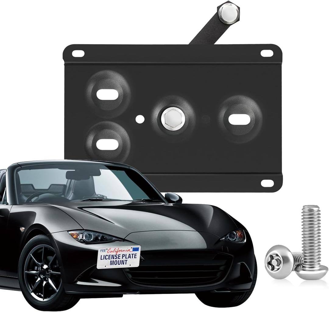 Heavy Duty Front License Plate Frame Compatible with Mazda MX-5 Miata (ND) 2016-2023, No Drill Tow Hook Mount, Anti-Theft License Plate Holders Bracket, Rust-Proof, Rattle Proof Car Accessories