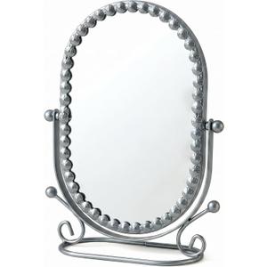 Sliver Vintage Oval Tabletop Mirror - Decorative Floral Metal Frame Vanity Mirror with 360 Adjustable Swivel Stand for Bedroom, Bathroom, Desk, Dressing Table, Retro Style Makeup Mirror
