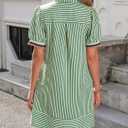 Wenrine Womens Summer Striped Short Sleeve Casual Button Shirt Mini Dresses Small, Green