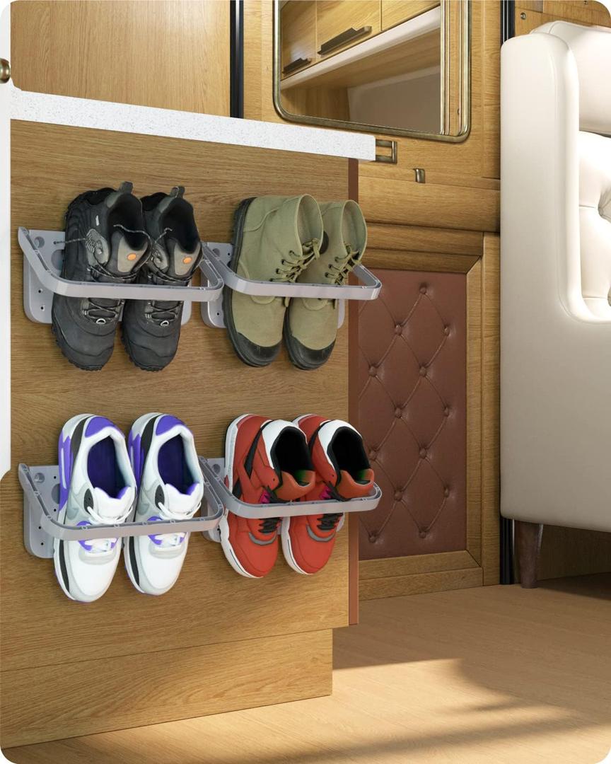 Baffect Hanging Organizer 4 Pieces - Foldable Wall Mounted Rack for Shoes Storage, Holder and Shelf (Gray)