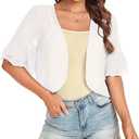 Women's Cardigan Bolero Shrug Ruffle Short Sleeve Open Front Loose Sheer Jackets for Tops L