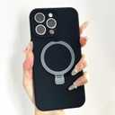 Slim Liquid Silicone Case for iPhone 15 Pro Max Phone Case, Compatible with MagSafe and Magnetic Ring Kickstand, Full Camera Protection for 15 Pro Max-Drak Blue