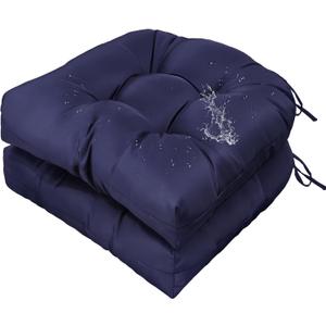 Gnostik 2 Pack Outdoor Seat Cushions 18.6"X18.6", Navy Blue Thick Tufted Waterproof Outdoor Chair Cushion for Garden Patio Porch Lawn Furniture, 18.6 x 18.6in