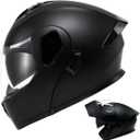 Modular Motorcycle Helmet DOT Approved, Lightweight Full Face Flip Up ATV Street Dirt Bike Helmet Dual Visor Sun Shield for Adult Men Women (Matte Black, Large)
