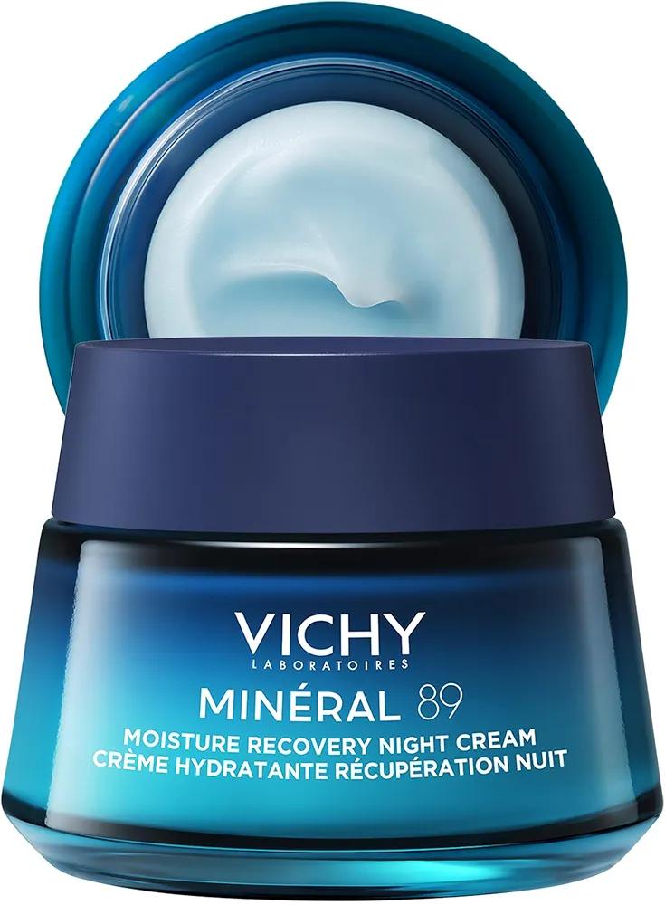 Vichy Mineral 89 Fragrance Free Cream, Moisture Boosting Cream with Hyaluronic Acid, Daily Face Moisturizer, Available in 3 Formulas For All Skin Types, Dry & Sensitive Skin & Mattifying for Oily Skin, Night Cream for All Skin Types
