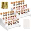 2Pcs Wood Cake Pop Display Stand, White Lollipop Holder 3 Tier with Twist Ties Lollipop Sticks, 33 Holes Sucker Storage Rack for Dessert Table of Wedding Birthday Party Christmas Day (B)