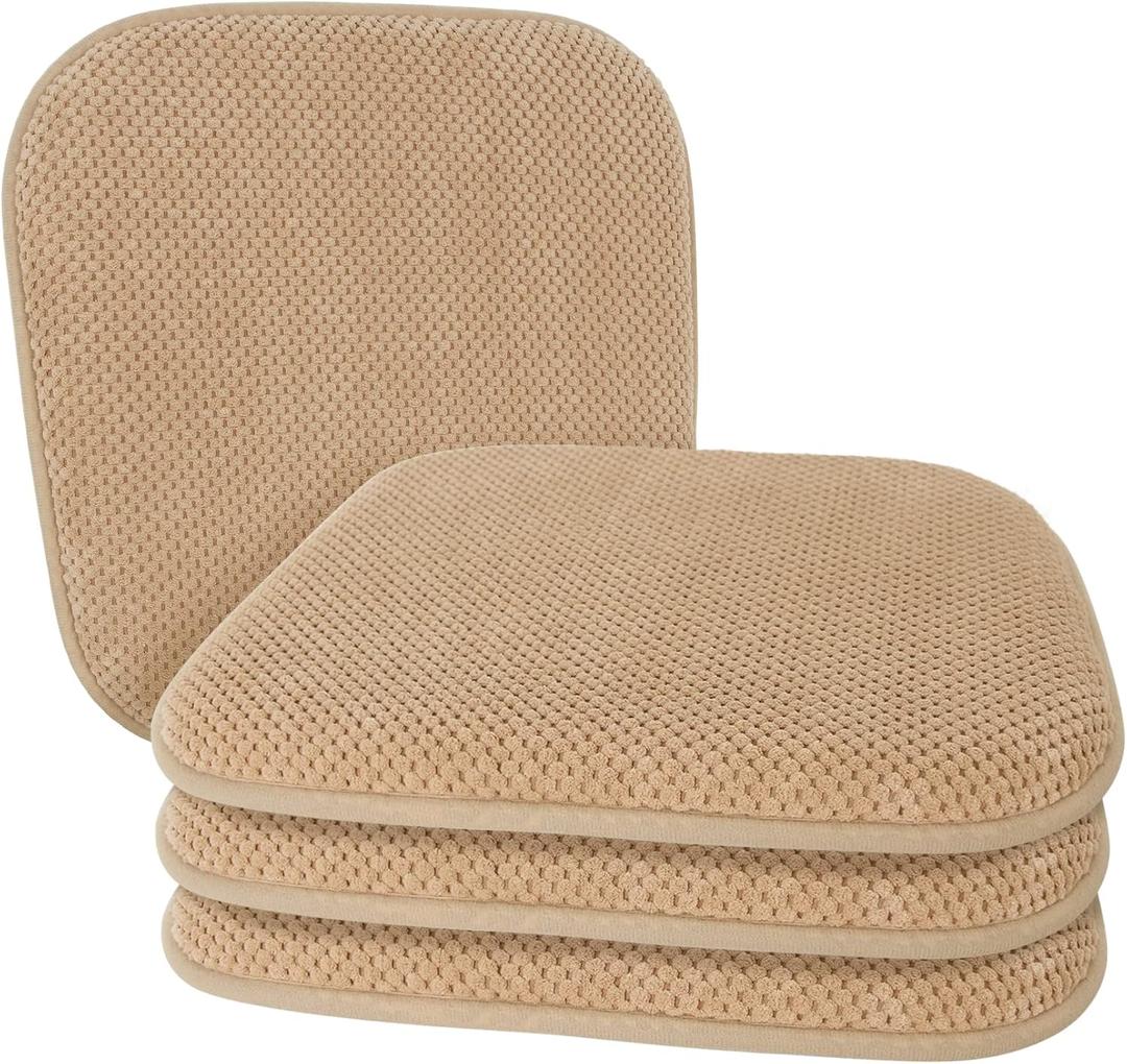 Khaki Kitchen Dining Chairs Cushions Set of 4 Non Slip Foam Patio Seat Cushions Washable Soft Thick Pads Large Wooden Metal Chair Cushions,17" x 15"
