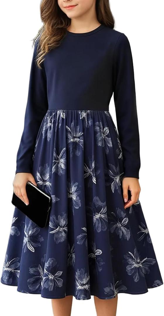 NEW 13-14Years Girls Elegant Dress Short Sleeve A-Line Floral Midi Party Special Occasion
