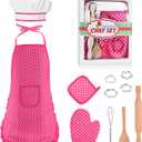 Toyze Popular Gifts for 2-8 Year Old Girls Boys, Chef Costume Set for Kids Apron for Girls Kids Chef Hat and Apron Toddler Cooking Toys Birthday Xmas Gifts for kids Stocking Stuffer for Toddlers Pink