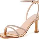 Mostrin Womens Sandals Strappy Heels for Women Ankle Strap Lace Up Square Open Toe Heels Tie Up Stiletto High Heeled Sandals for Prom, Party, Daily Wear 39.5