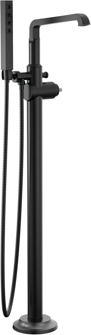 Delta Faucet Tetra Floor-Mount Freestanding Tub Filler with Hand Held Shower, Black Tub Faucet, Matte Black T4789-BLLHP-FL (Valve and Handle Not Included)