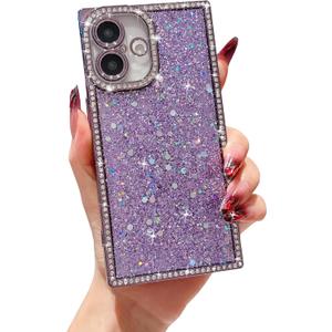 Owncase for iPhone 16 Case Glitter, Crystal Diamonds Shiny Bling Sparkly Electroplated Edge Shockproof Soft TPU Bumper Phone Case for Women Girls, Purple