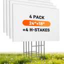 4 Pack Blank Yard Signs with Stakes, 24" x 18" 5mm Corrugated Plastic Board