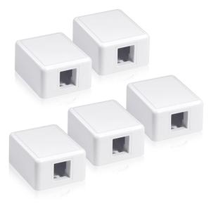 VCELINK RJ45 Surface Mount Box 1-Port for UTP Cat6/Cat5e/Cat5 Keystone Jacks, 5-Pack, White