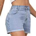 VIPONES Denim Shorts Women Stretchy High Waisted Fold Hem Jean Shorts 3.5 Inch Inseam Casual Summer Hot Shorts After Dusk Blue (Blue, XS)