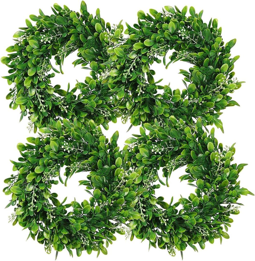 LSKYTOP 4 Pcs Boxwood Wreath Artificial Green Leaves Wreath Door Wall Window Decoration,11Inch/PC