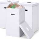 3 Pcs Cardboard Trash Cans with Lid Disposable and Reusable Corrugated Cardboard Trash Cans Recycling Bins Bulk with Garbage Bags White Rubbish Boxes for Parties Events (20 Gallon)