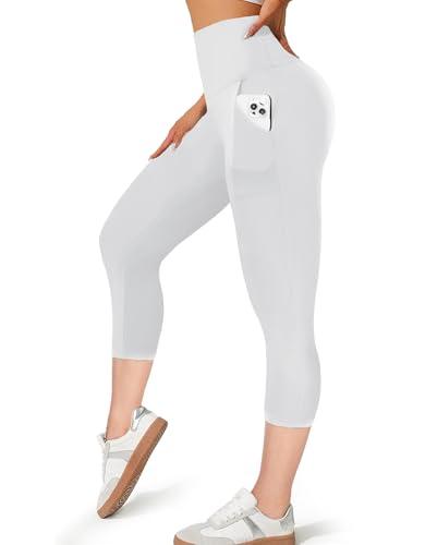 MOREFEEL Capri Leggings for Women with Pockets-High Waisted Tummy Control Black Workout Gym Yoga Pants, Size: Large-X-Large