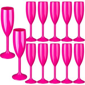12pcs Pink Champagne Flutes, 6OZ Acrylic Champagne Glasses Plastic Goblets Wine Mimosa Glasses Wedding Toasting Shatterproof Reusable Vintage Champagne Flute Drinking Cups for Bridal Christmas Party