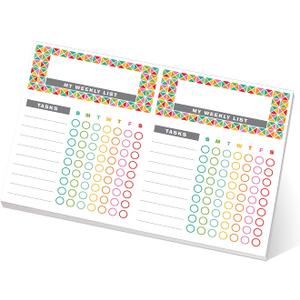 Bright Colorful Sticky Note Chore Chart / 16.25" x 11" Repositionable Fill-in Planner / 52 Repositionable Kids Weekly Task Lists/Made in The USA