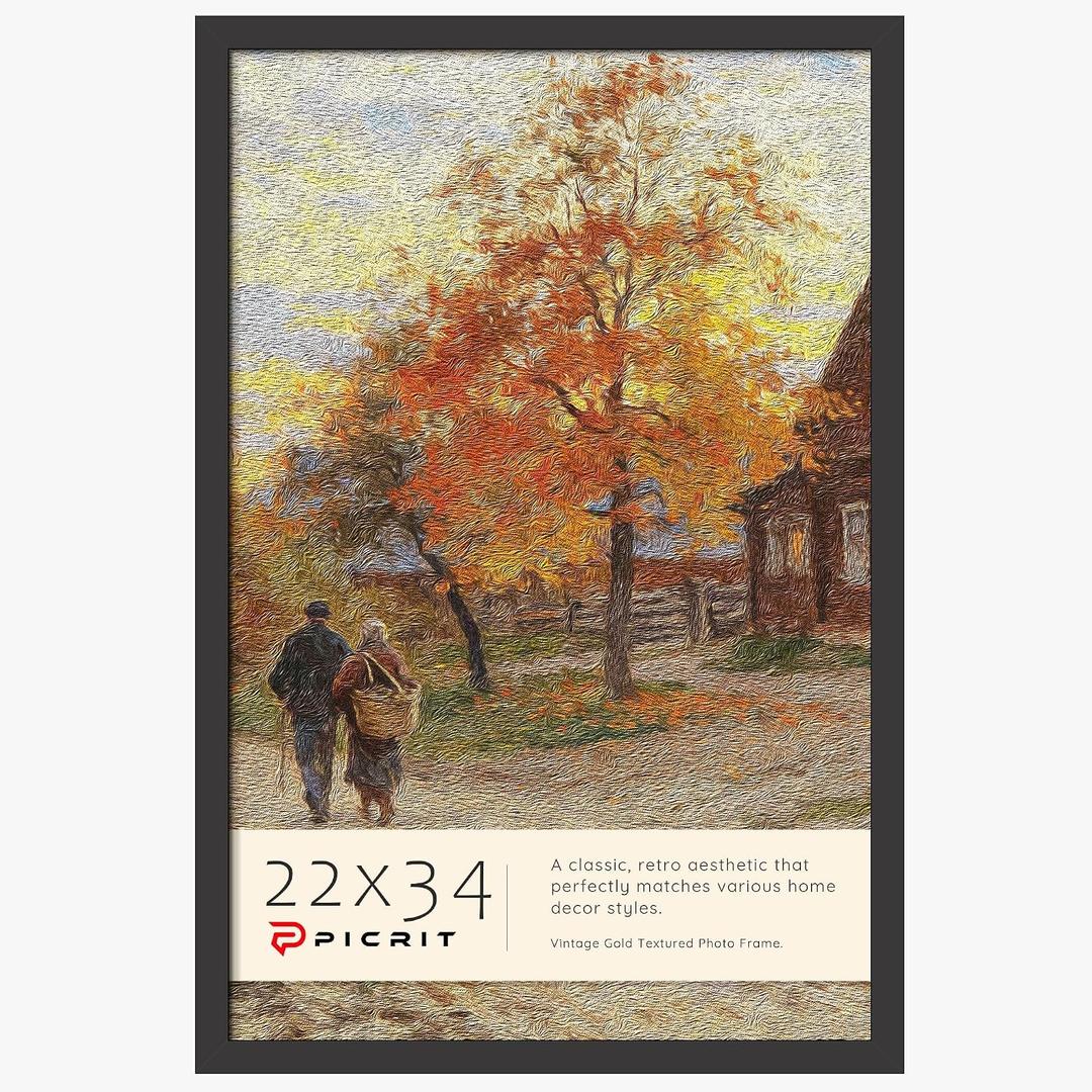 Picrit 22x34 Poster Frame, Black Engineered Wood Picture Frame for Horizontal or Vertical Wall Mounting and Displaying Posters and Artwork Photos, 1 Pack